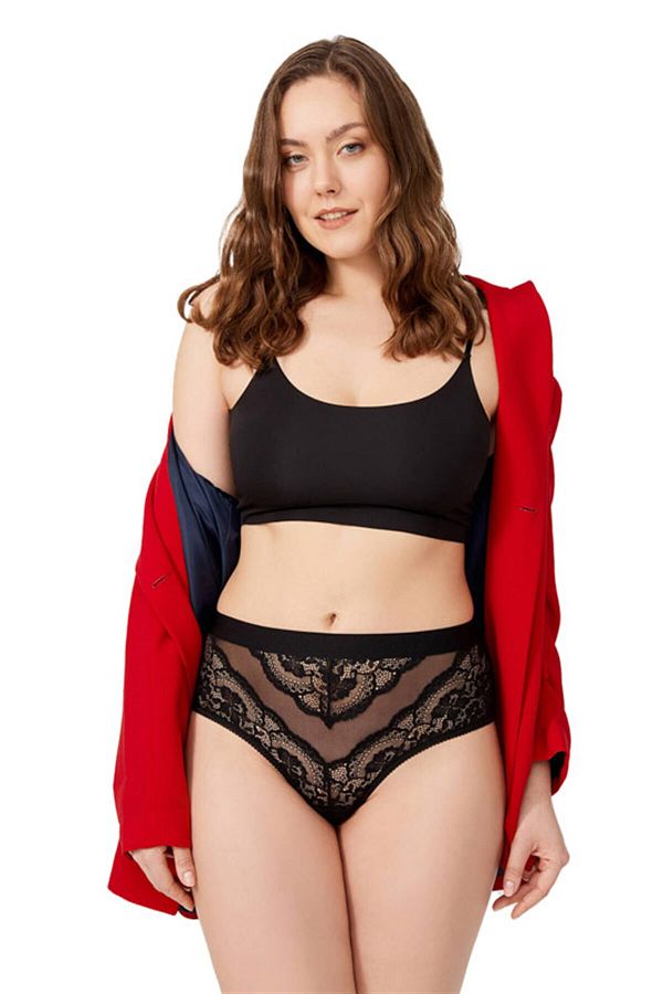 Cottonhill-Schwarze Spitze, transparenter Rücken, Plus-Size-Bikini-Höschen 1