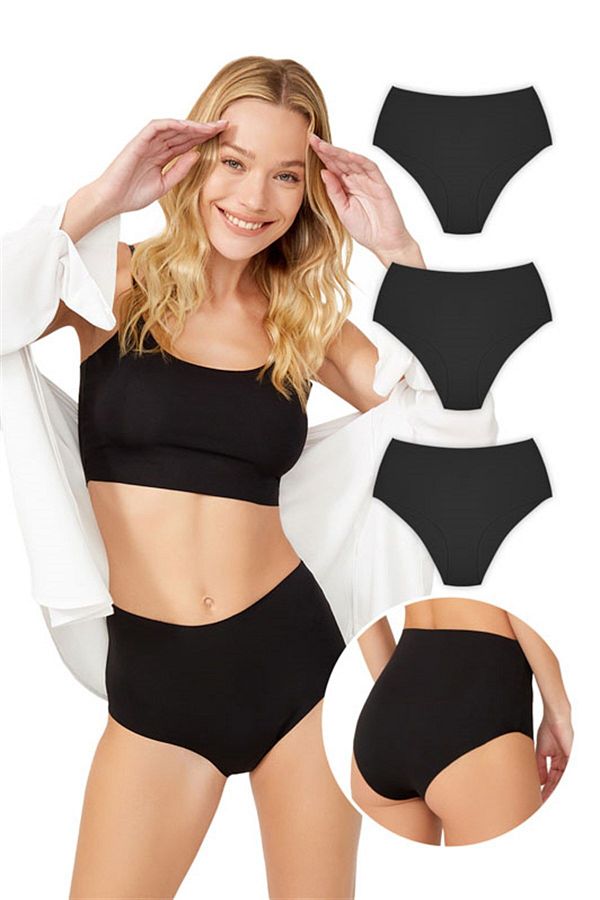 Cottonhill-High Waist Basic Laser Cut Bikini Panties 3 Pack - 5 1