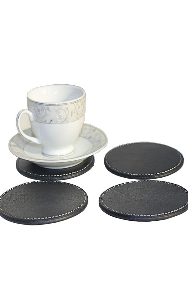 Arkem-Black Leather Coaster, Cup, Cup, Mug, Coaster 4 Pieces 1