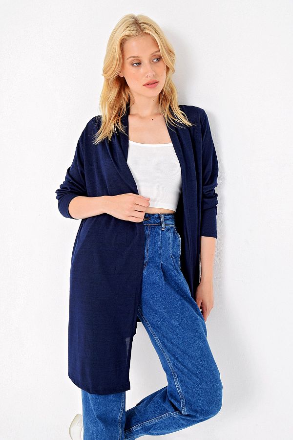 Trend Alaçatı Stili-Cardigan Viscon cu guler șal bleumarin pentru femei ALC-X4864 1