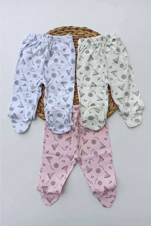 ALİSS Yeni Doğan Bebek  3 Adet Patikli Pantolon Zıbın