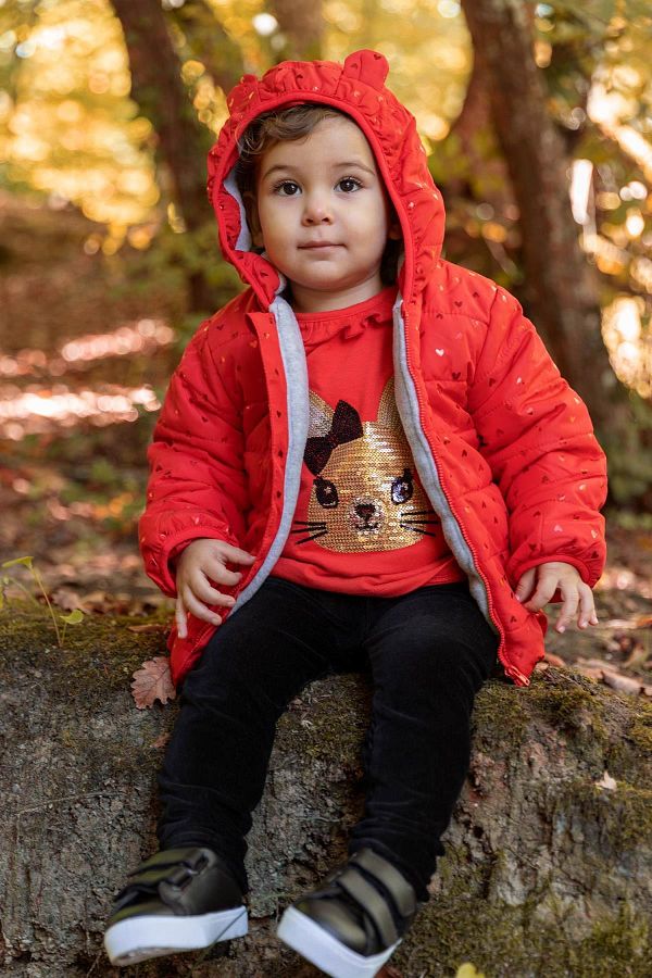 DeFacto-Red Baby Girl Heart Printed Coat 1