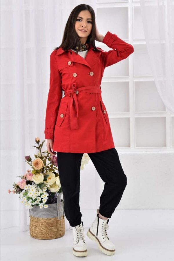 Women's short red trench coat top