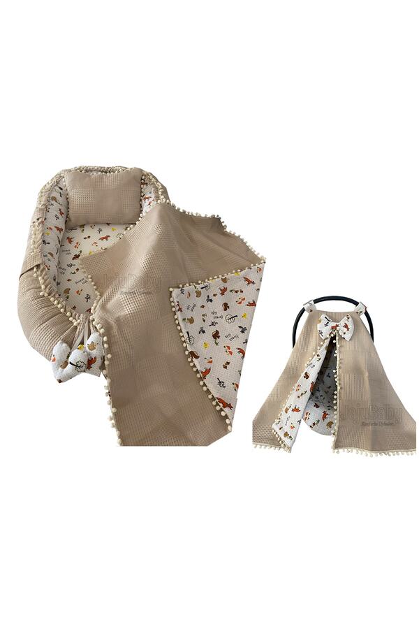 Jaju Baby Nest Pike Ve Müslin Kumaş Tilki Ponponlu Jaju-babynest Anne Yanı Ve Puset Örtüsü 5'li Set