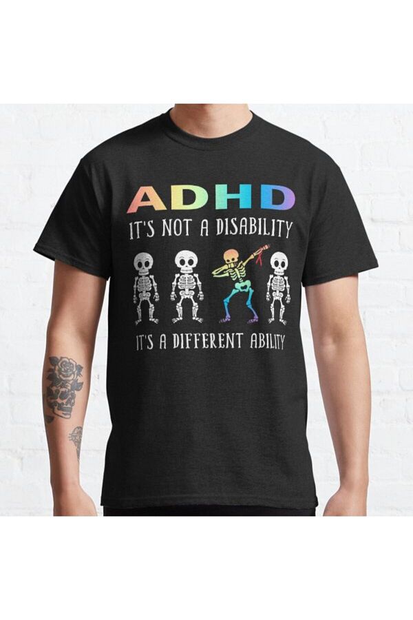 ZOKAWEAR-Unisex Adhd - It's Not Disability, It's A Different Ability Printed Tshirt, Loose Fit Skeleton Design 1