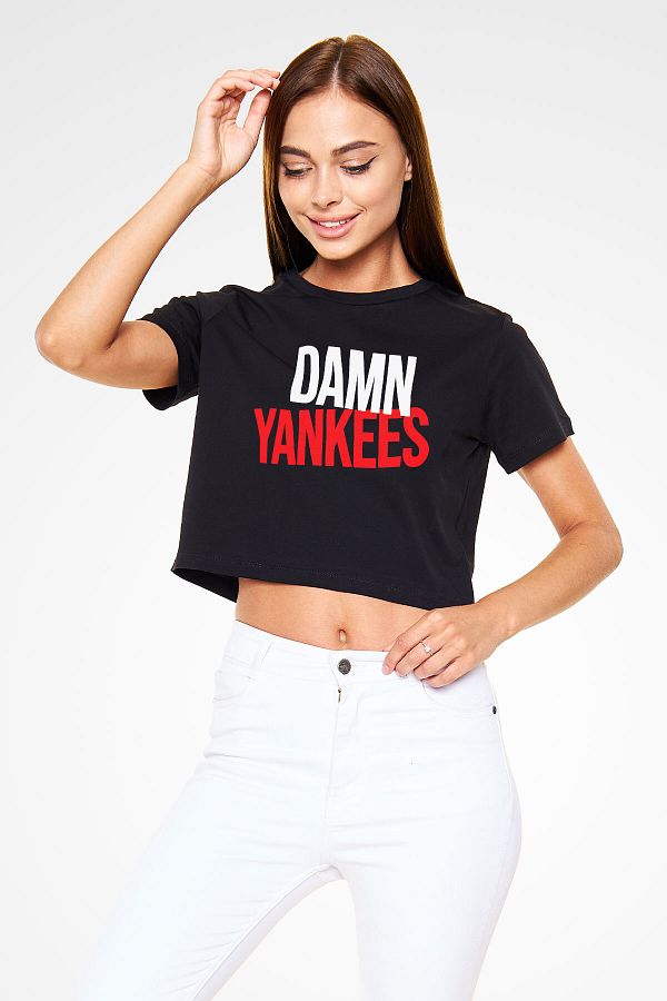 tf tişörtfabrikası-Damn Yankees Black Crop Top T-Shirt 1