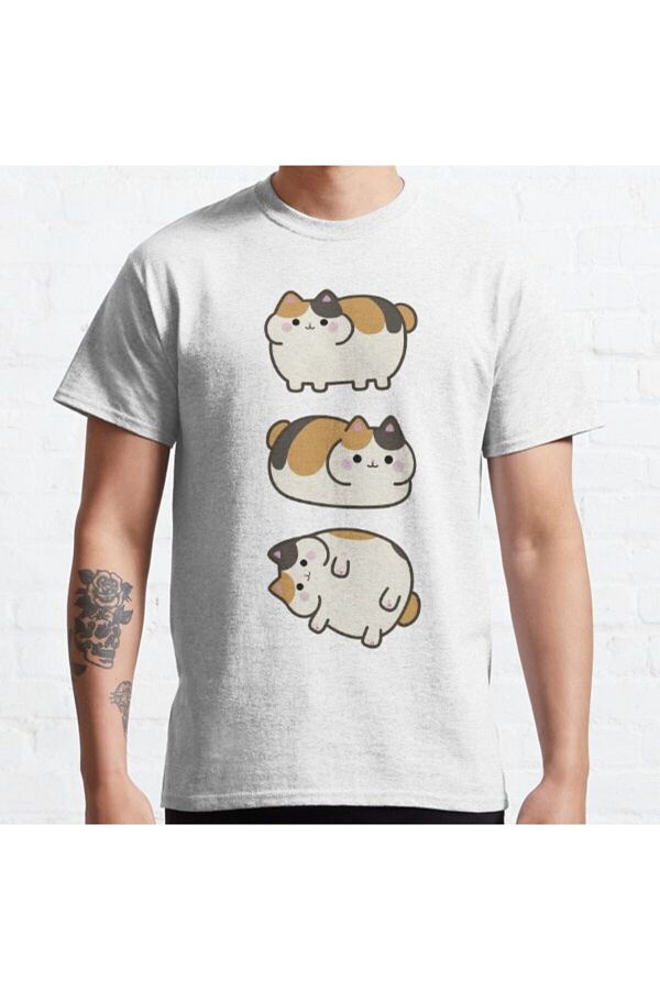 ZOKAWEAR-Loose Fit Unisex Ffxiv Fat Cat Vertical Group Pusheen Style Design Printed T-shirt 1