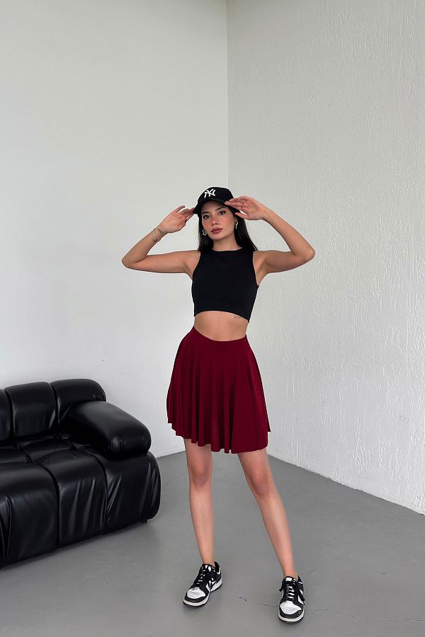 Burgundy skirt elastic waist top
