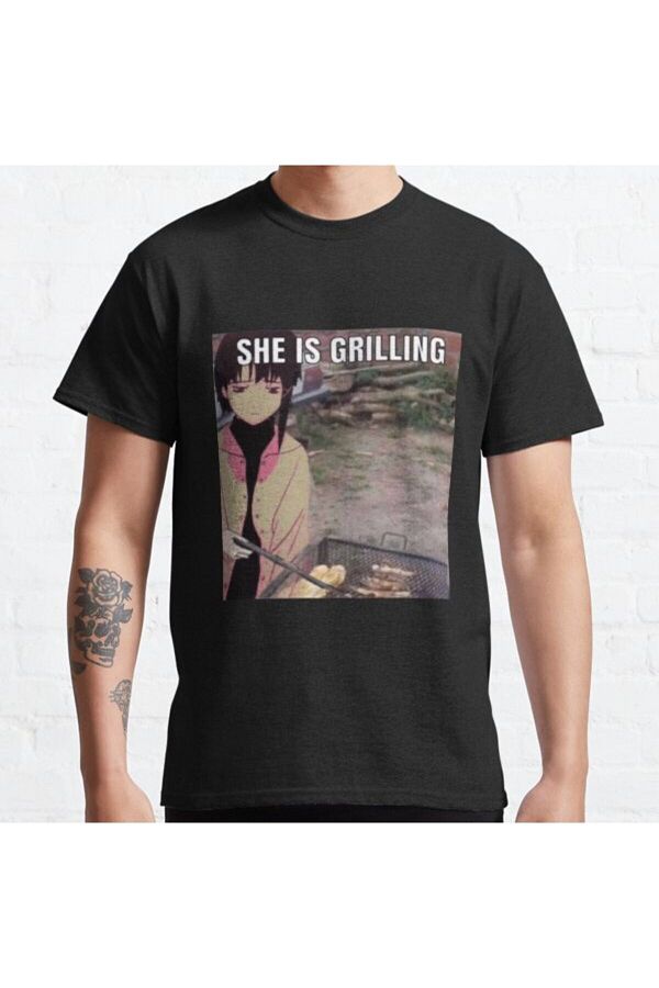 ZOKAWEAR-Loose Pattern Serial Experiments Lain Grilling Meme Design Printed T-shirt 1
