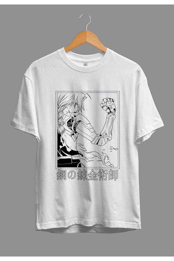 ZOKAWEAR-Loose Fit Full Metal Alchemist Edward Elric (METANIC SLEEVE) Anime Character Printed Custom Design T-Shirt 1