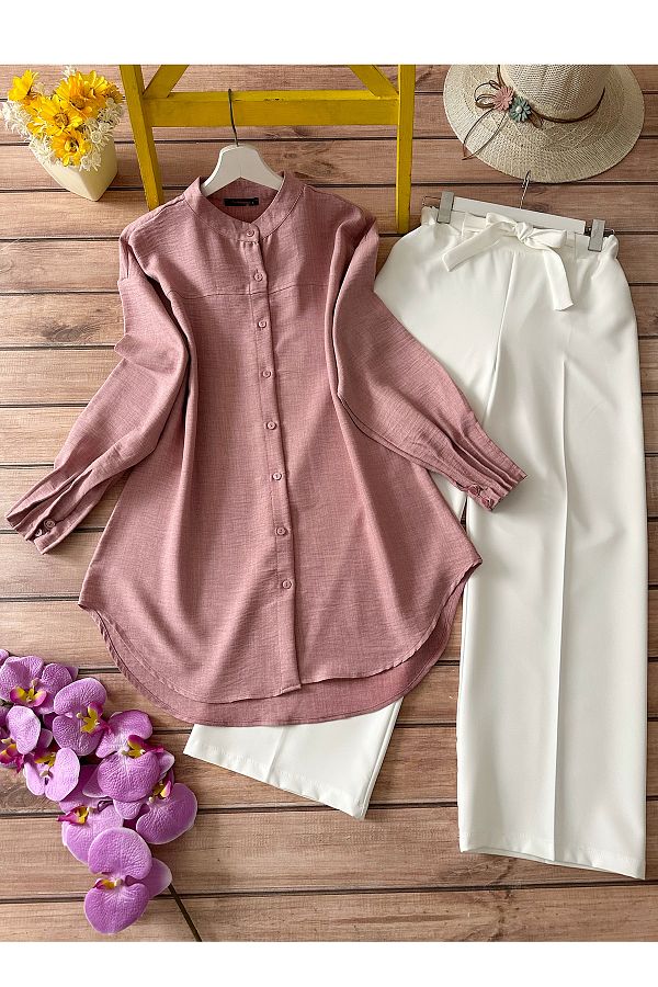 MODAQU-Combination-Ribbed Tunic and Trousers Set - Powder 1