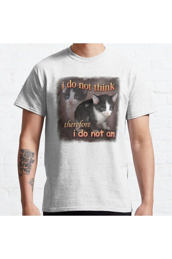 ZOKAWEAR-Loose Fit Unisex I Do Not Think Therefore I Do Not Am Cat Meme Σχέδιο πορτραίτου εμπριμέ μπλουζάκι 1