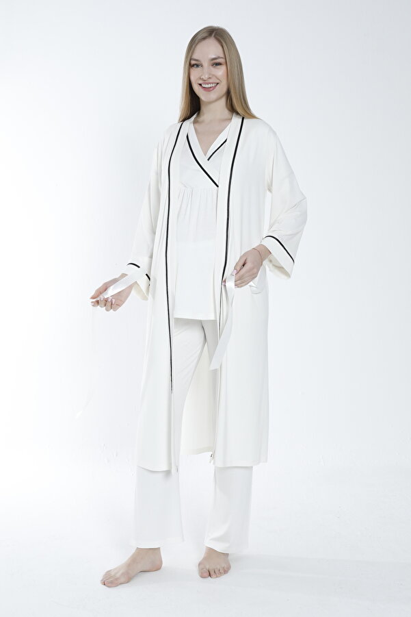 Miss Dünya Lissa Sabahlıklı Şerit Detaylı Hamile ve Lohusa Pijama Takımı