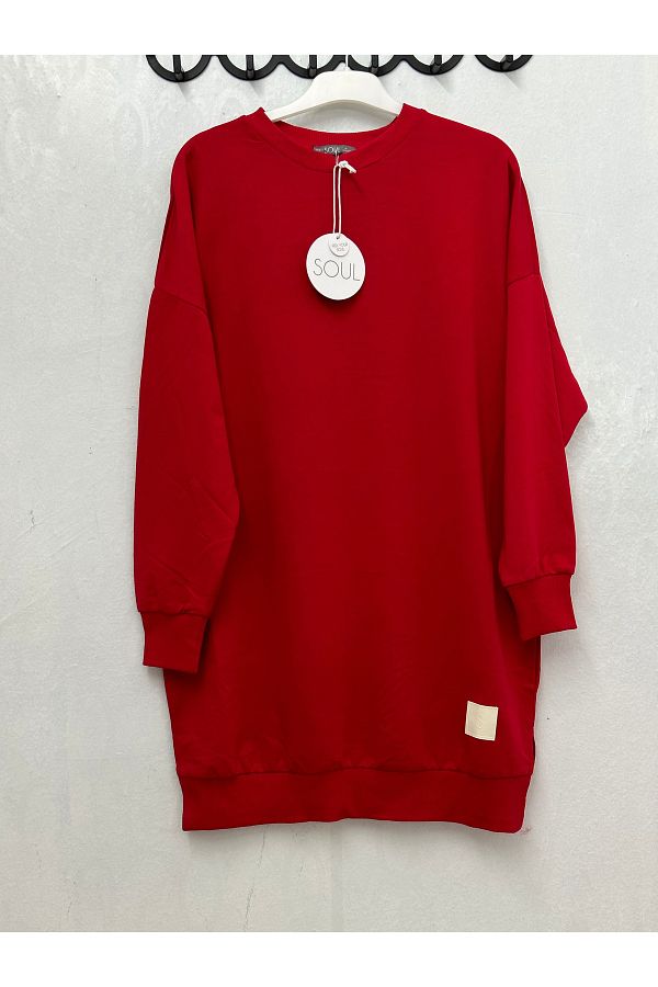 Soul Crew Neck Above Knee Tunic Sweatshirt RED 30644 Trendyol
