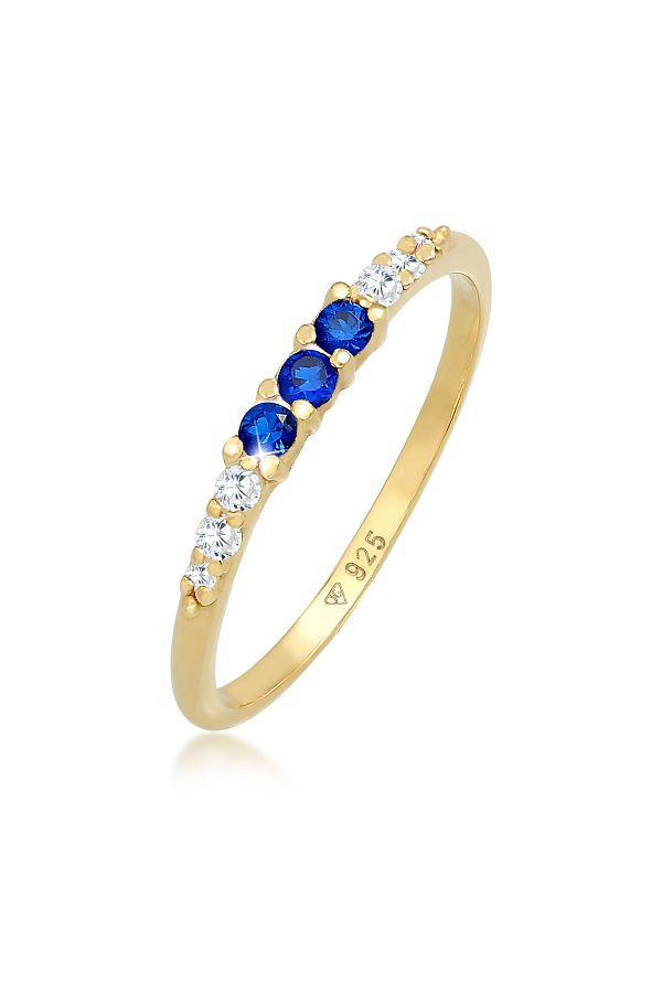 ELLI-Ring Damen-Bandring aus 925er-Sterlingsilber, exquisit mit kubischen Zirkoniumkristallen und synthetischem Saphir 1