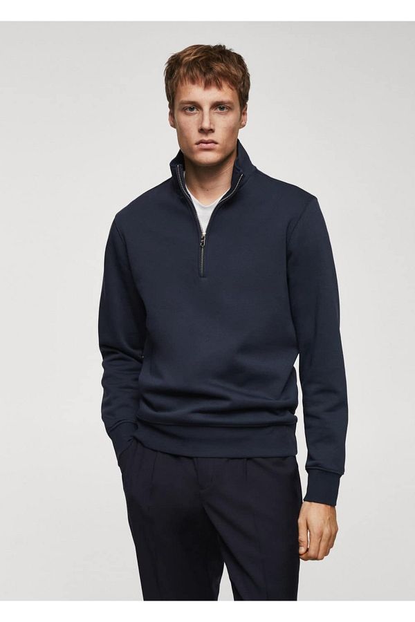 MANGO Man-Collar zippered cotton sweatshirt 1