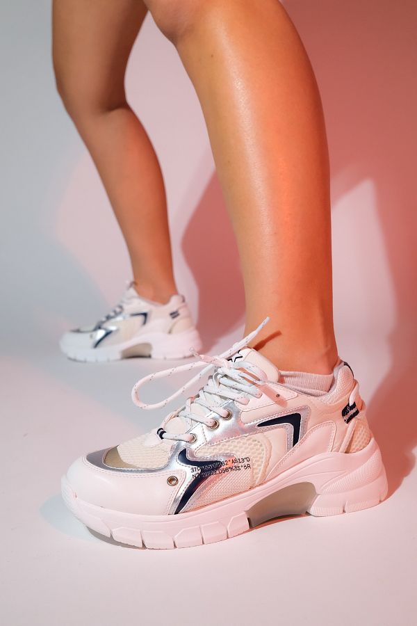 LuviShoes-Pantofi sport pentru femei cu talpă groasă DUJA, alb, argintiu 1