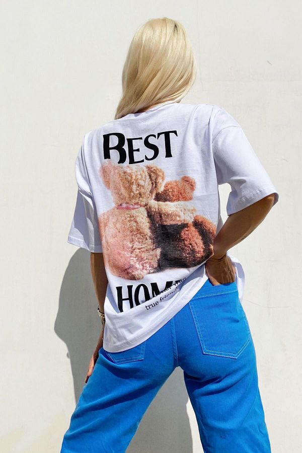 Swist-Dámske biele tričko Best Homies s potlačou Crew Neck 1