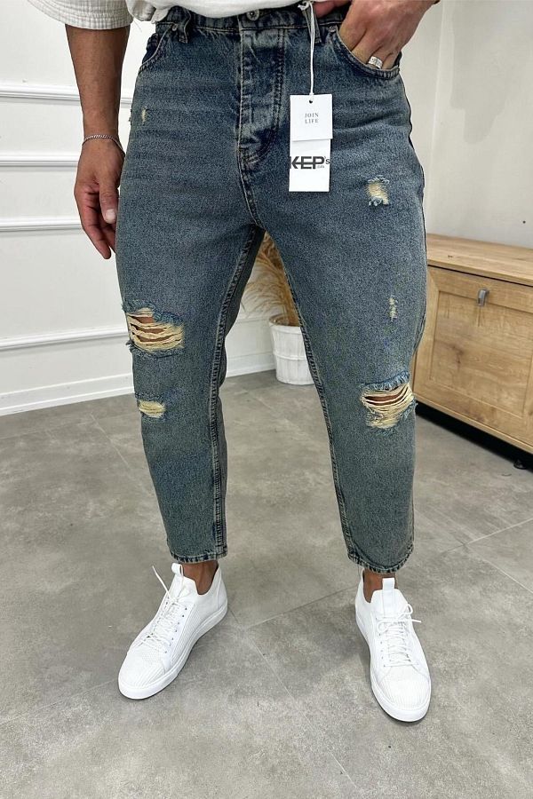 MADZEYMODA Boyfriend Men s Ripped Detailed Blue Jeans