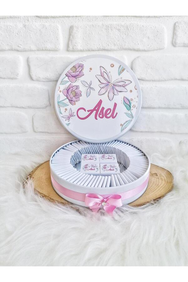 Genel Markalar 100 Adet Çiçek Temalı İsme Özel Hoşgeldin Kız Bebek Doğum Günü Hediyelik Çikolata