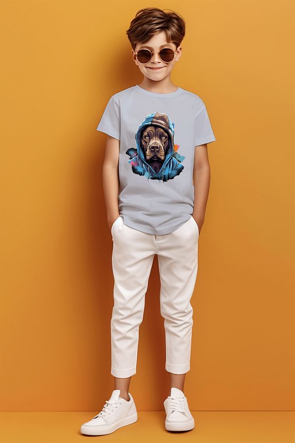 ADABEBEK-Tricou pentru băieți cu glugă cu model de graffiti cu imprimeu cățeluș 1