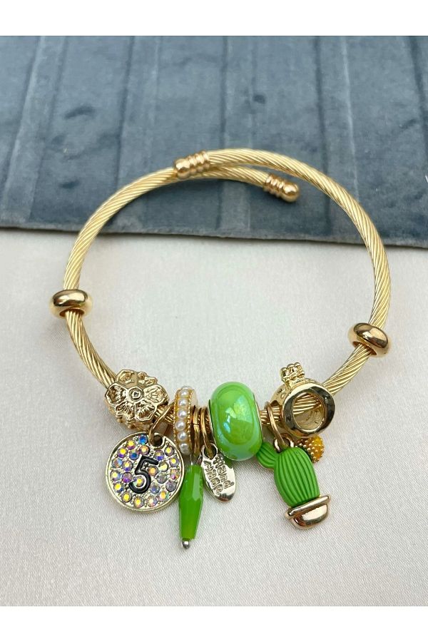 Handmade Gold Cactus Pandora Charm Steel Bracelet Trendyol