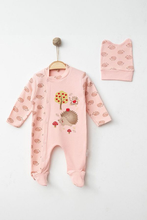 ADABEBEK-Corded Hedgehog Family Patterned Jumpsuit with Hat 4533 1