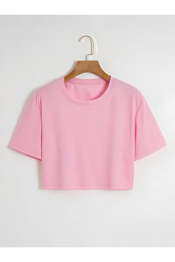 Mad&Calf-Tricou Crop oversize, uni, cu gâtul turnat, pentru femei 1