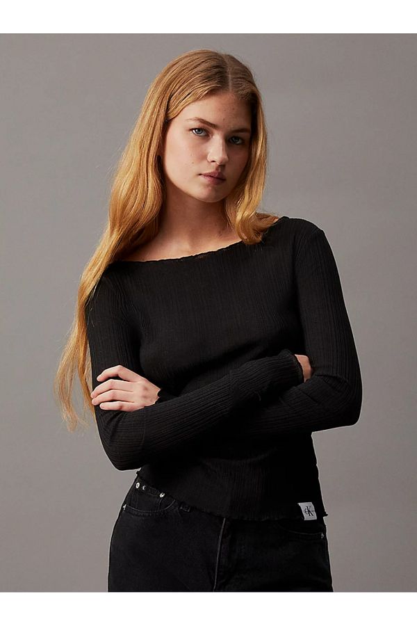 Calvin Klein Sheer Ribbed Long Sleeve T Shirt Trendyol