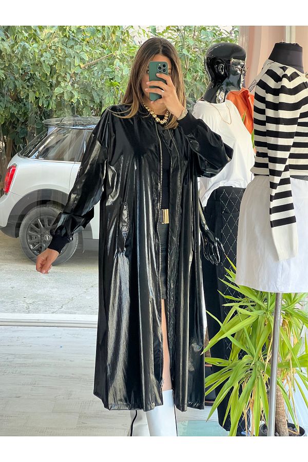 Shiny trench coat top