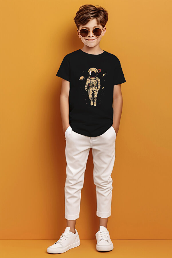 MYADA Astronaut Printed Boys' T-Shirt with Solar System Detail
