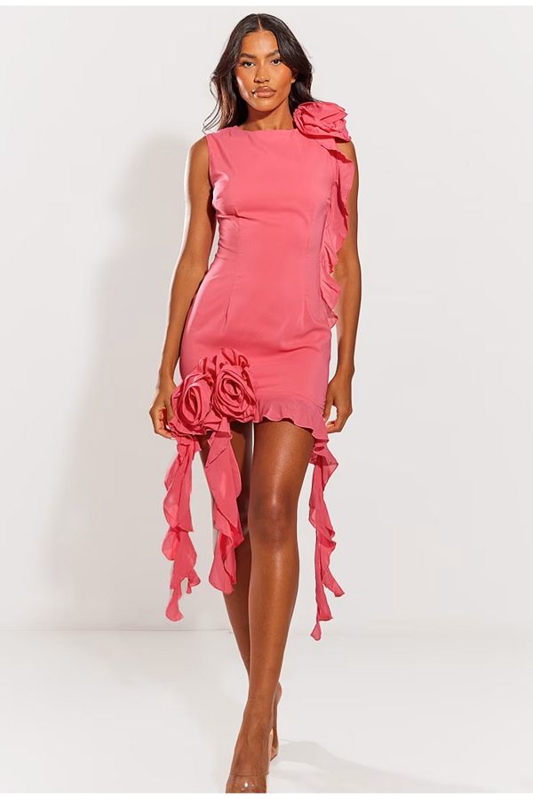 Pink ruffle bodycon dress online