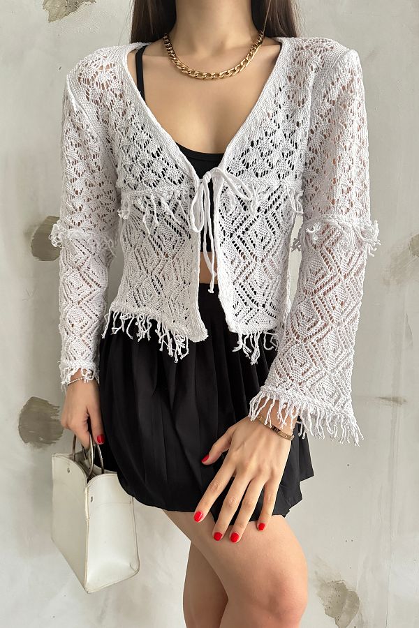 White tassel cardigan discount