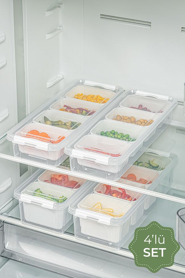 Vienev-Set of 4 Long Storage Containers with Lockable Lid 2x(2.5 Liter Box)2x(3.5 Liter Box) 1