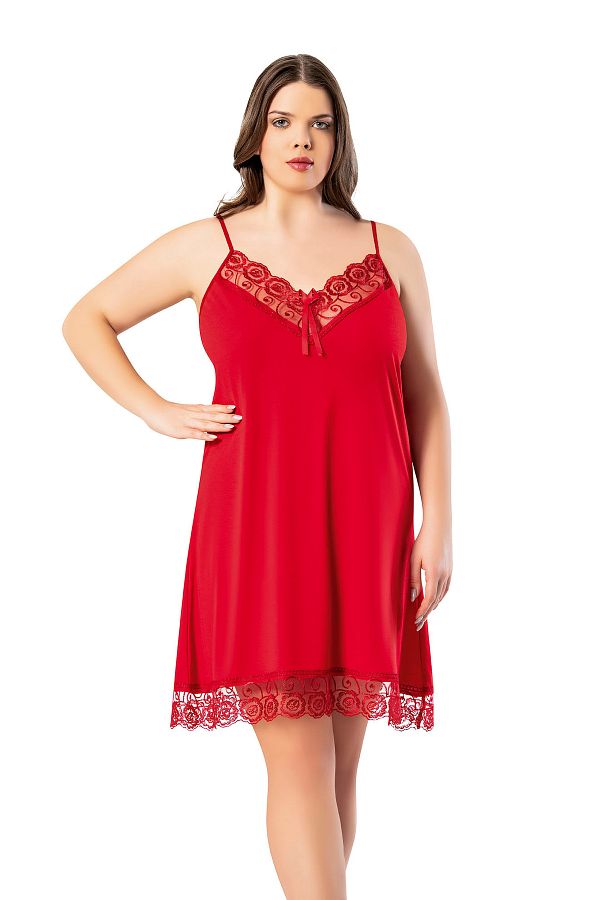 VicTroy Large Size 3xl 4xl Lace Detailed Red Rope Strap Women s Nightgown 62v10 Trendyol
