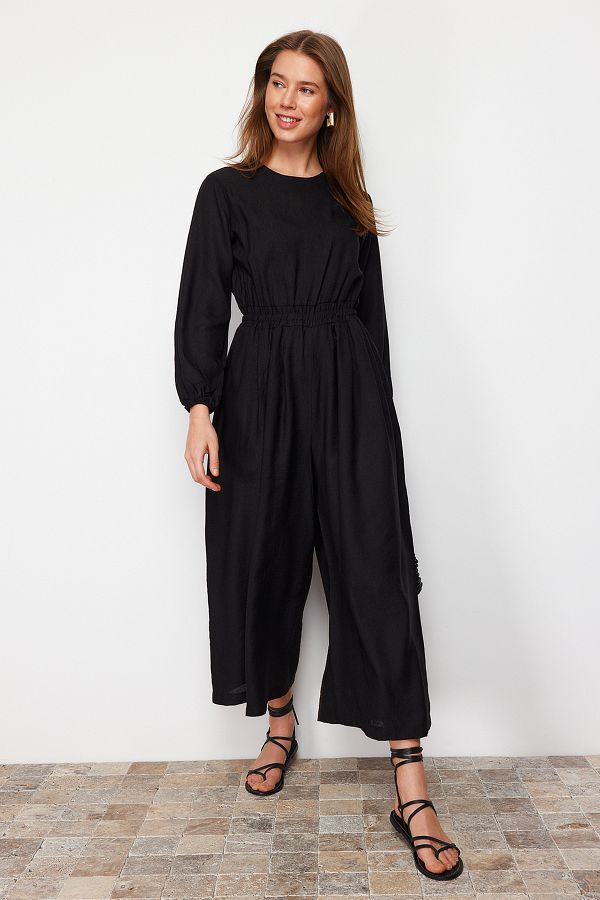 Black jumpsuit with elastic ankle deals