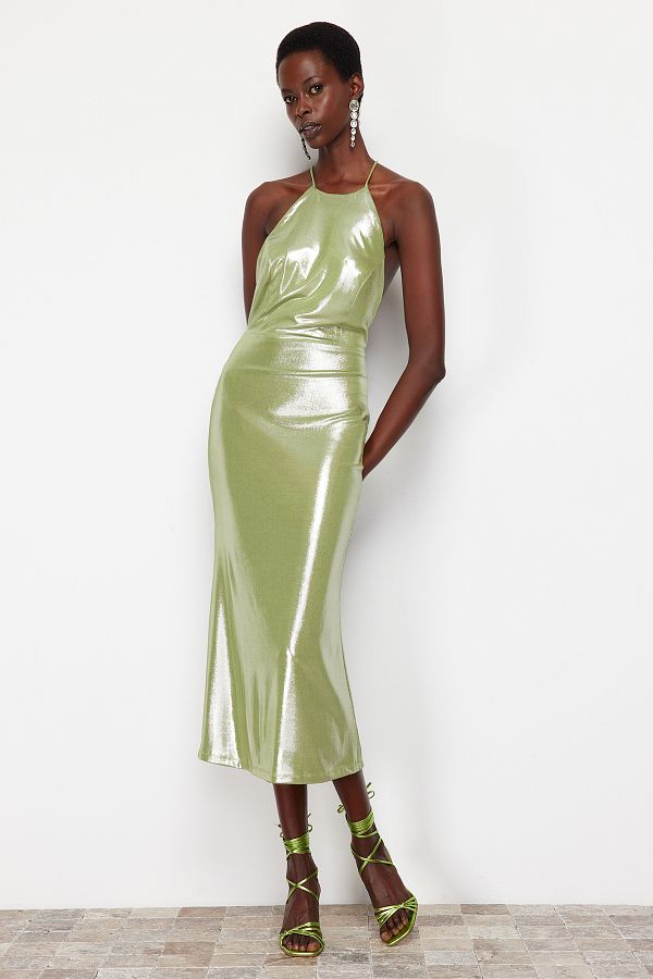 Trendyol Collection Light Green Metallic Knitted Dress TPRSS24EL00066 Trendyol