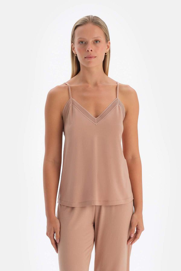 Dagi-Light Brown Thin Strap Basic Tank Top 1