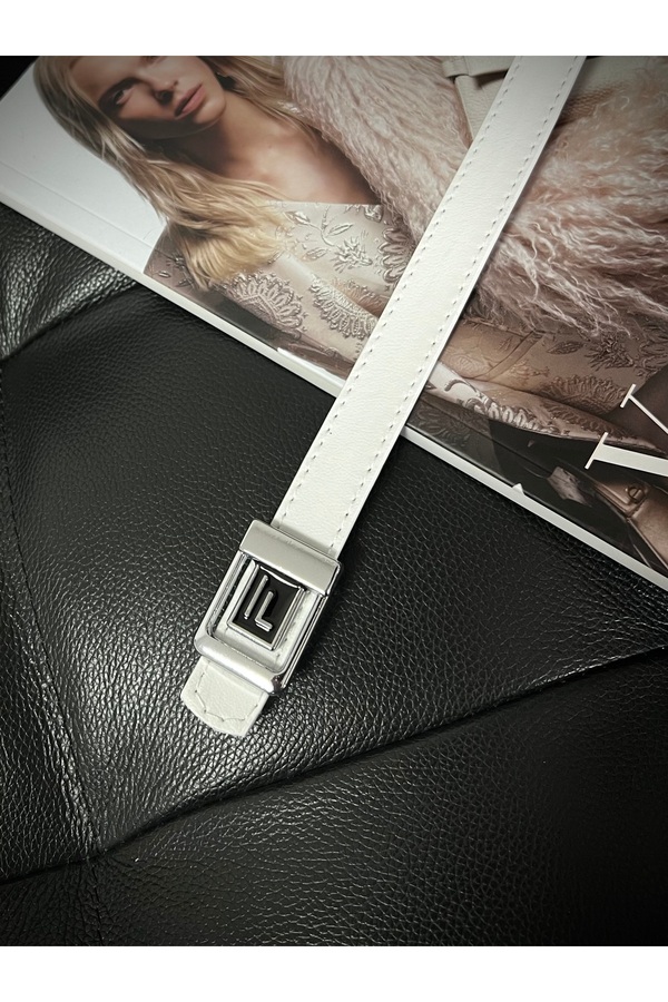 Fiori-White F Logo Silver Buckle Women's Belt - for Pants and Jacket 1