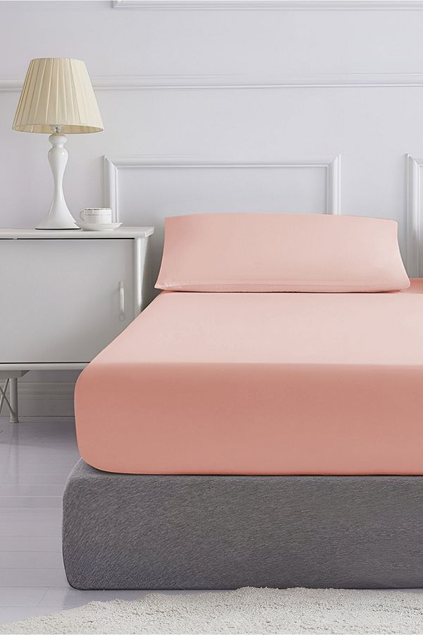 Mercury-Salmon Elastic Sheet Set 1 Pillowcase| Single 100x200 Cotton Sheet Set 1