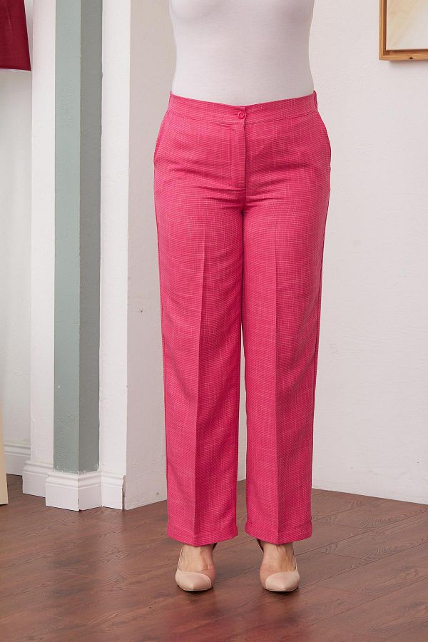 RMG-Wide Leg Plus Size Fuchsia Fabric Trousers with Elastic Waist 1
