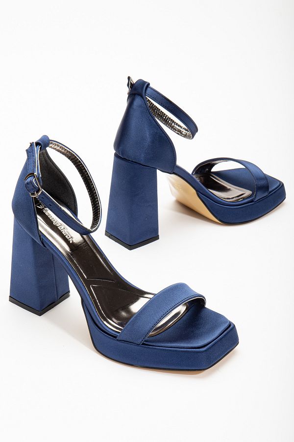 Navy blue ankle strap shoes top