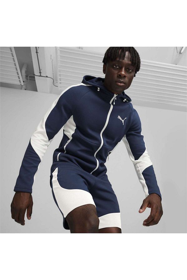 Puma Full Zip Hoodie Evostripe Men s Navy Blue Hooded Jacket Trendyol