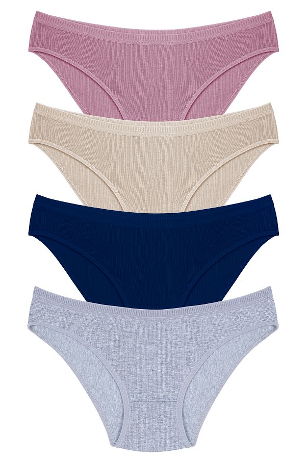 Humaone-Women's 100% Cotton 4-Piece Ribbed Bikini Panties 1