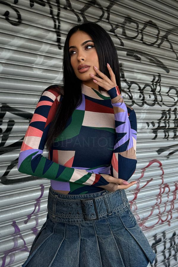 Bipantolon-Body de damă, multicolor, cu modele asimetrice, cu detalii de degete 1