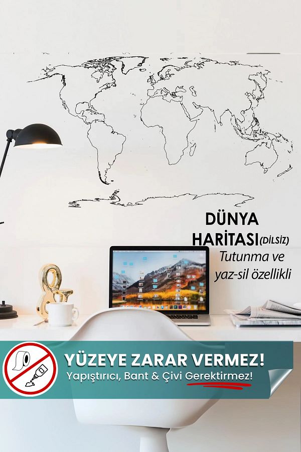 Pi Papers-Mute World Map - Smart Paper with Non-sticky Hold and Writing and Erase (WITHOUT COUNTRY PARTICLE) 1
