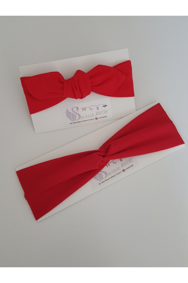 swan butik Kız Bebek Çocuk Bandana Ve Yetişkin Bandana 2'li Anne Kız Kombini Kırmızı