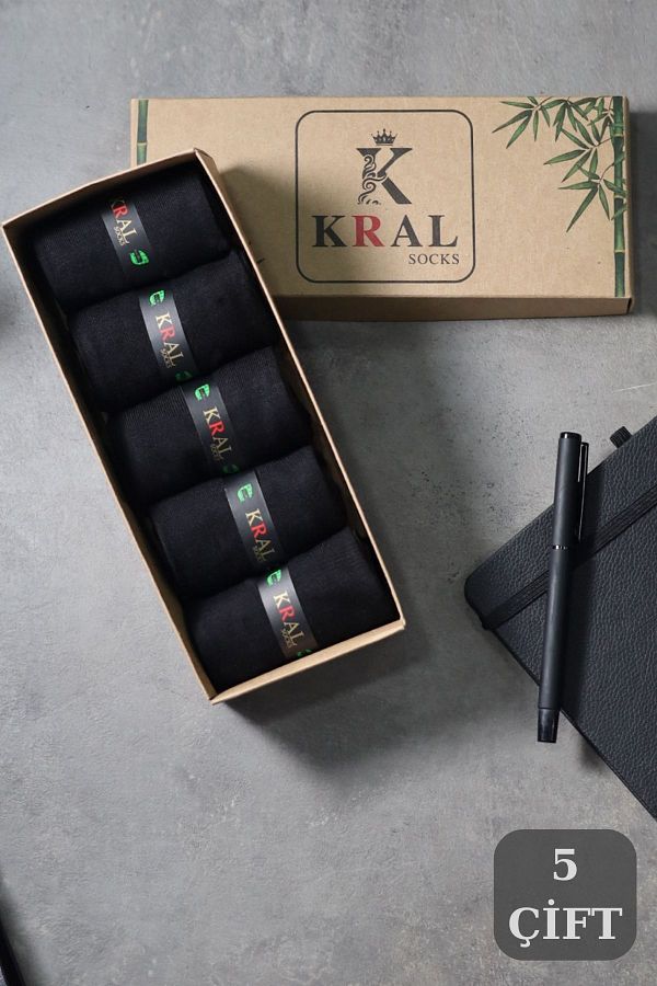 KRAL SOCKS-Bamboo Men's Socks Classic Socket Plain Long Summer Seamless 5-Piece Boxed Premium Set 1