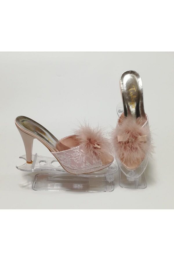 Furry heeled slippers cheap