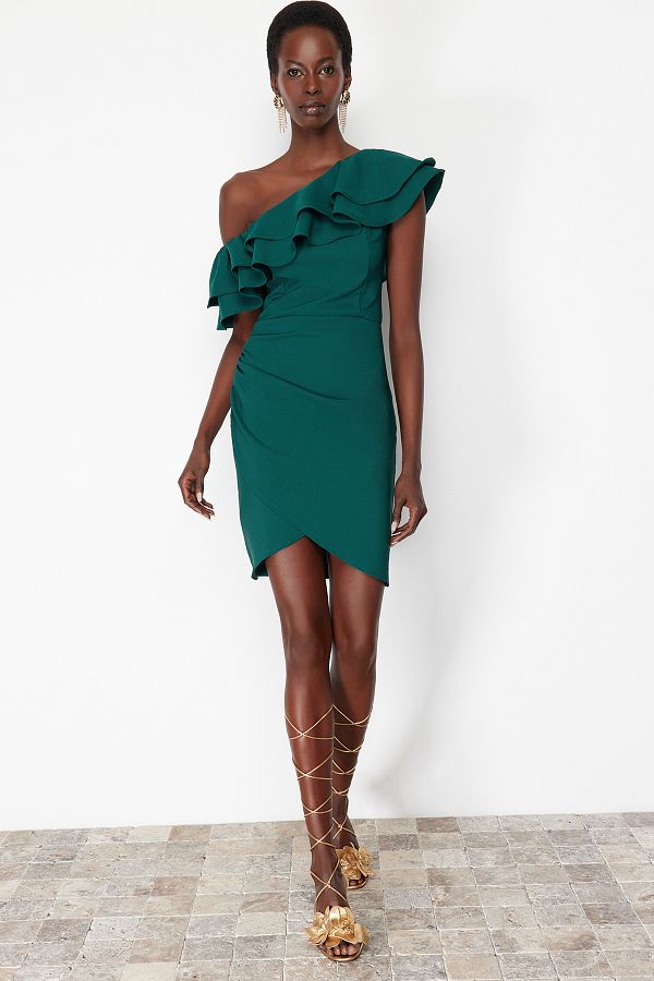 Emerald green one sleeve dress outlet